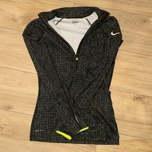 NIKE PRO DRI FIT Long Sleeve Top Quarter Zip Geometric Print & Neon Sweater